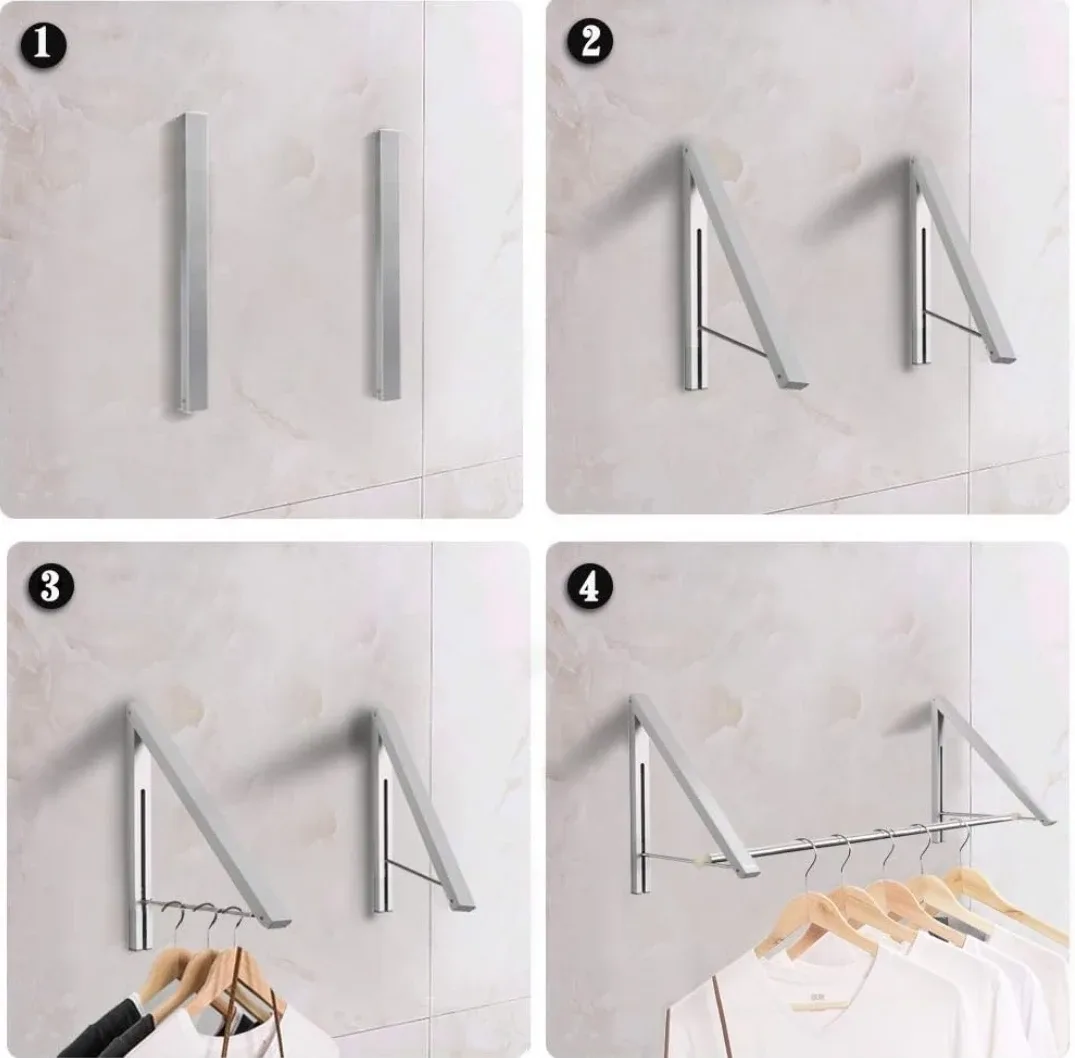 Anjuer Wall Mounted Folding Clothes Hanger - Silver image indicator(4)
