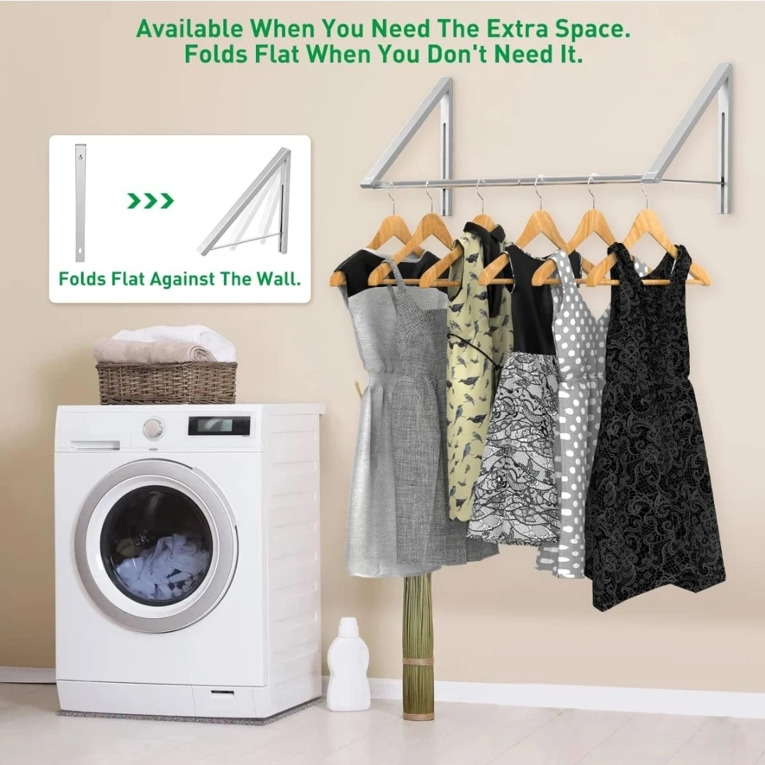Anjuer Wall Mounted Folding Clothes Hanger - Silver - photo 5