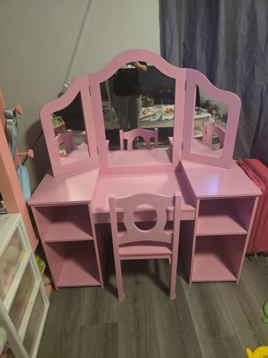 Kids Pink Vanity Table with Mirror & Chair