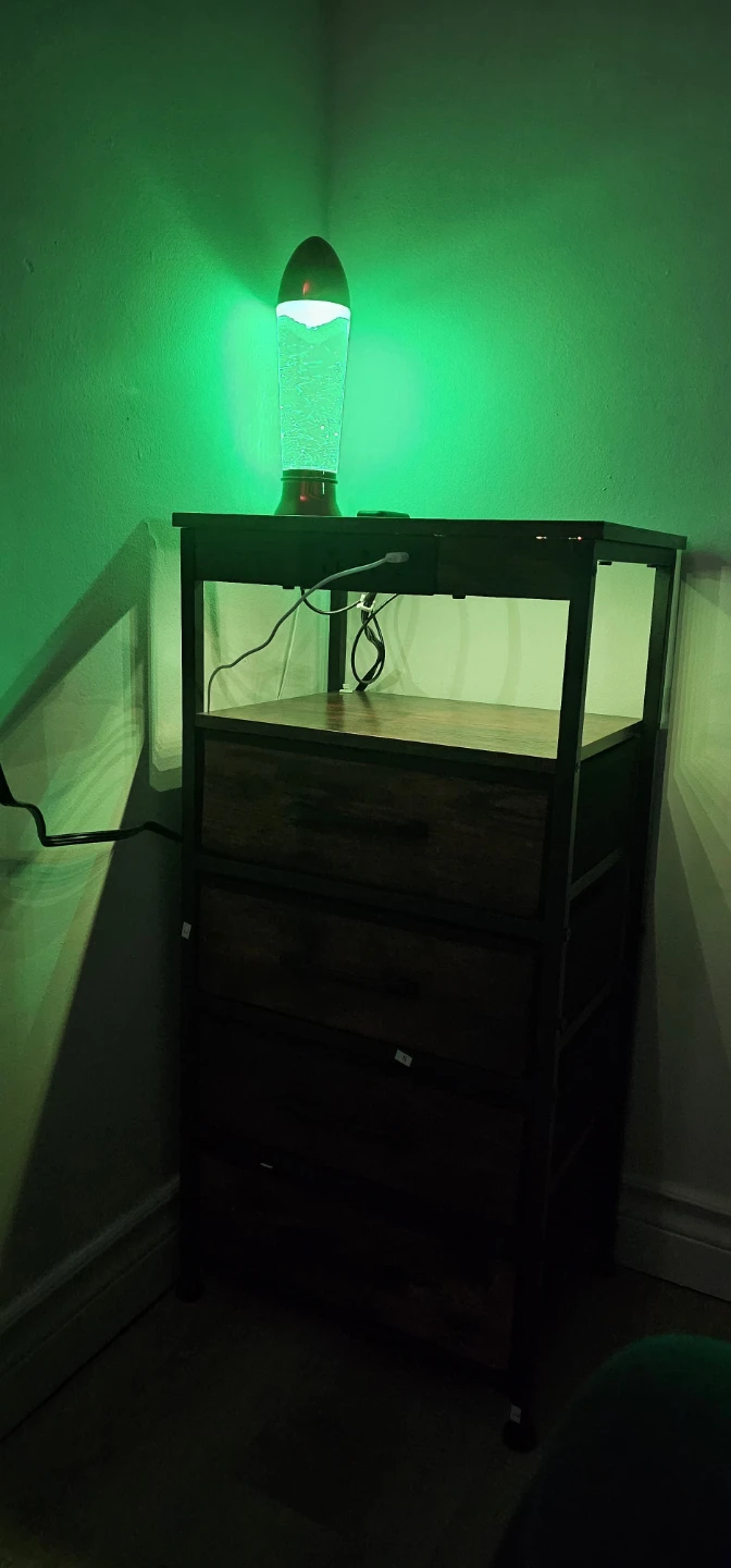 Wood & Metal Nightstand with Drawers & USB Ports
