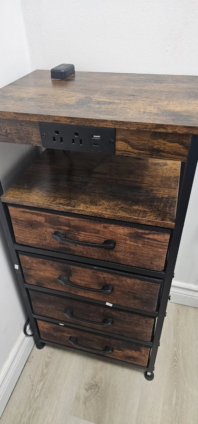 Wood & Metal Nightstand with Drawers & USB Ports - photo 3