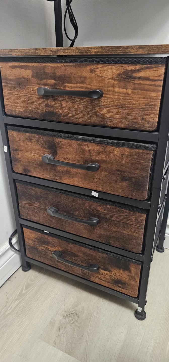 Wood & Metal Nightstand with Drawers & USB Ports - photo 4