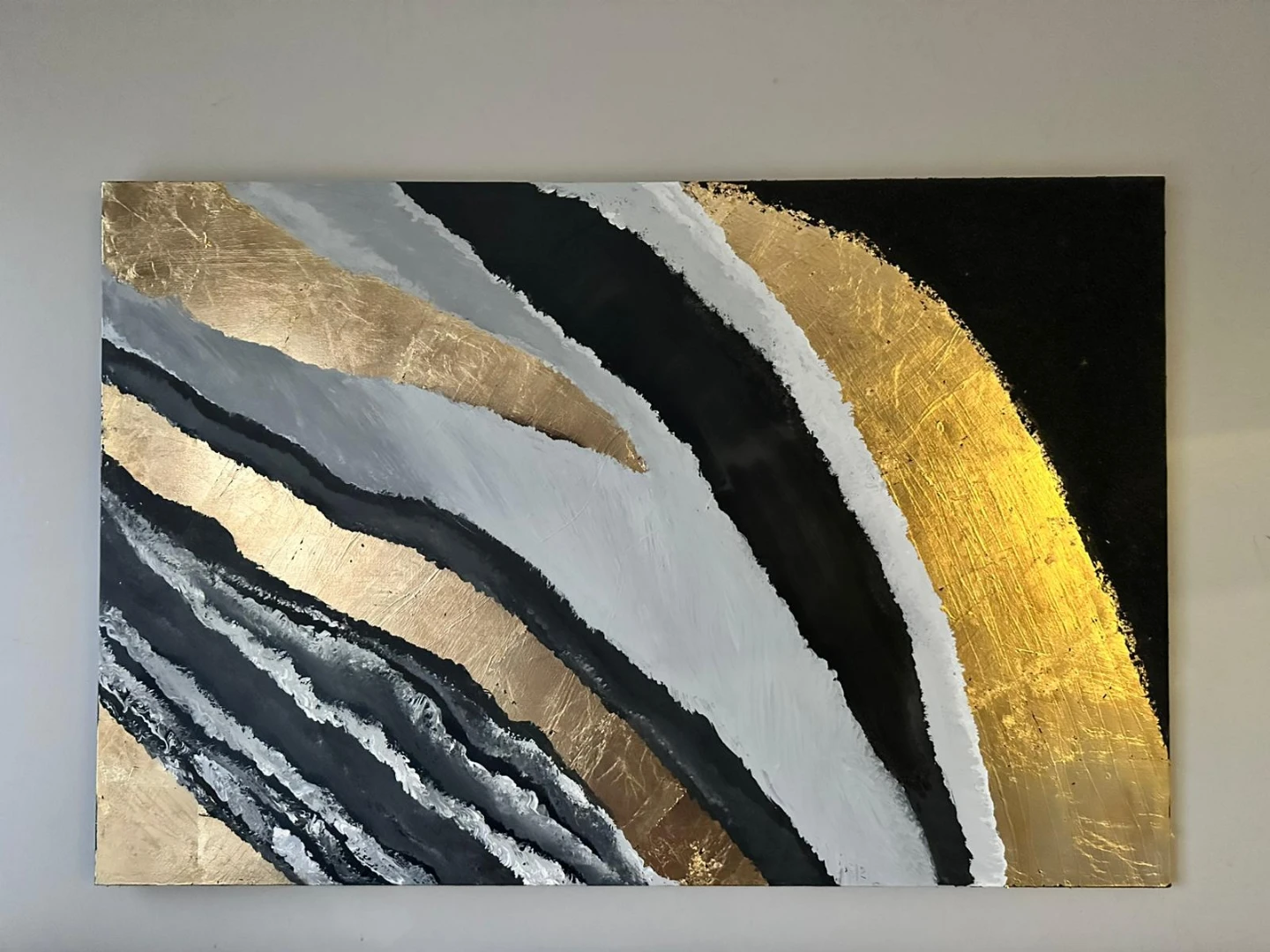 Abstract Black, White, and Gold Wall Art