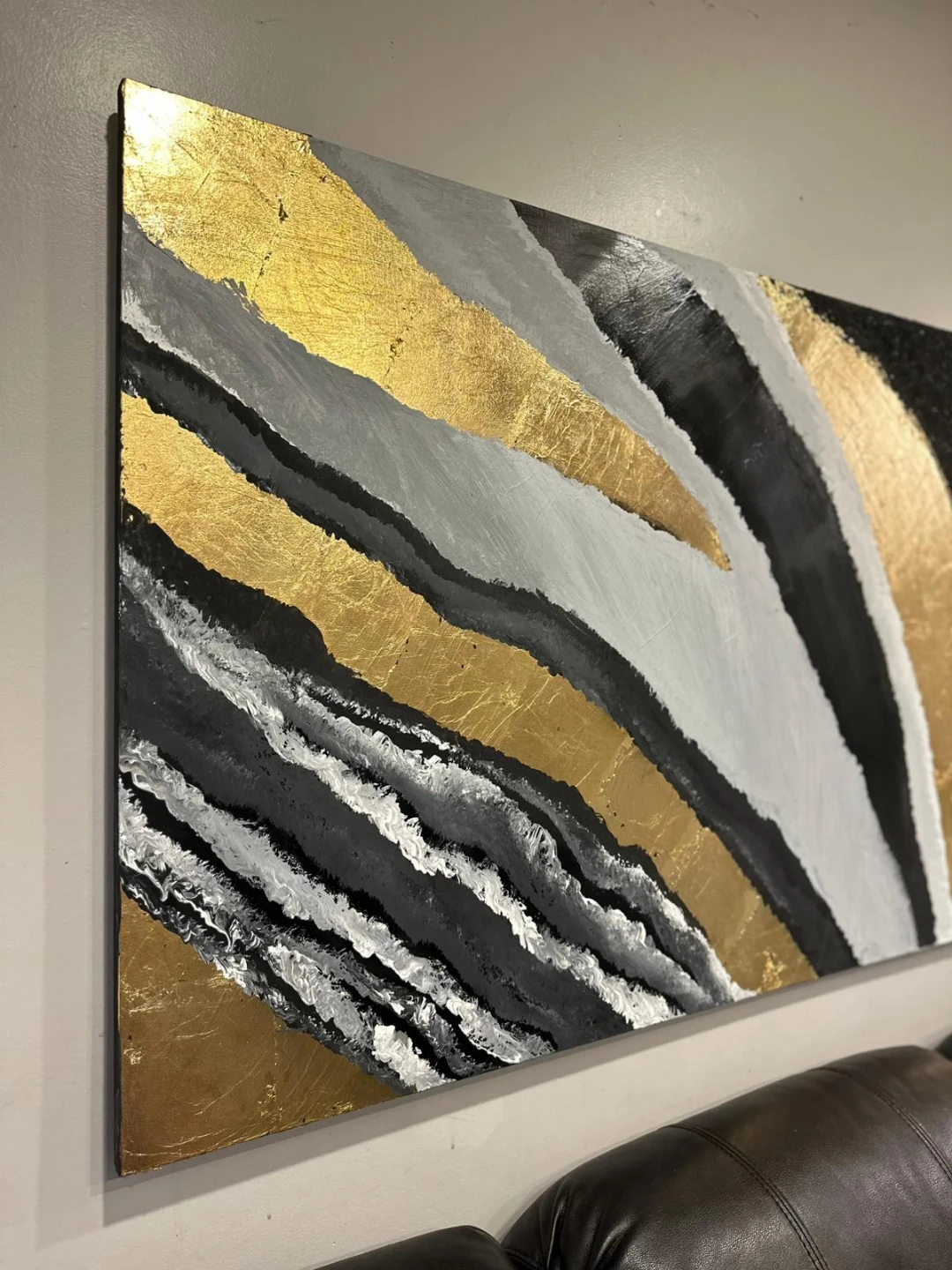 Abstract Black, White, and Gold Wall Art - photo 4