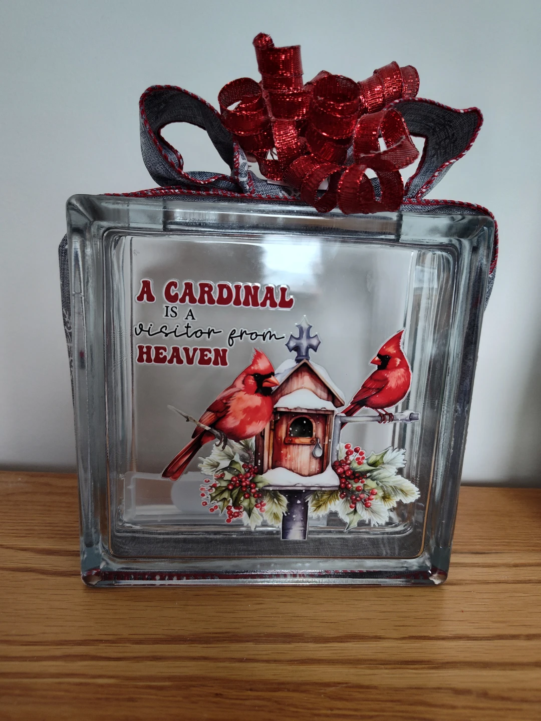 Cardinal Visitor From Heaven Glass Block