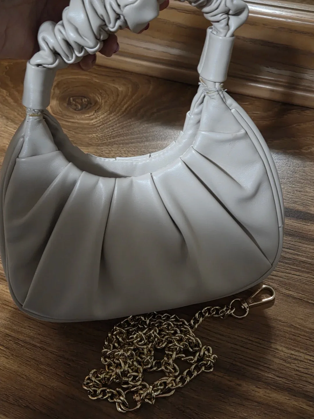 Forever21 Beige Ruched Handbag with Gold Chain