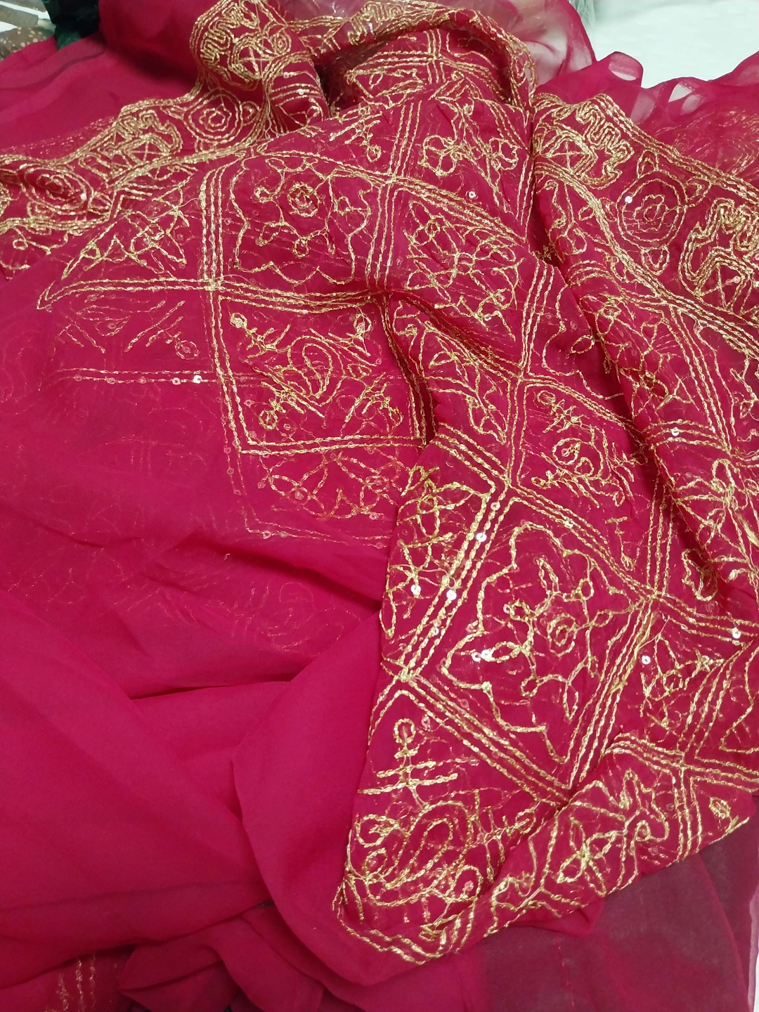 Pink and Gold Embroidered saree