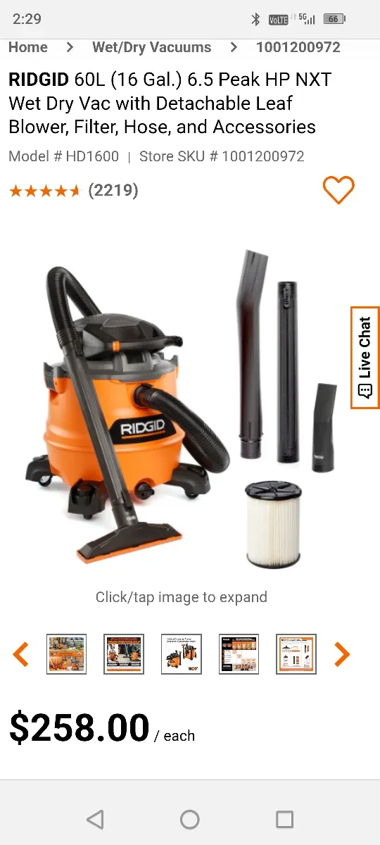 RIDGID 60L (16 Gal) Wet/Dry Vac HD1600 image indicator(2)