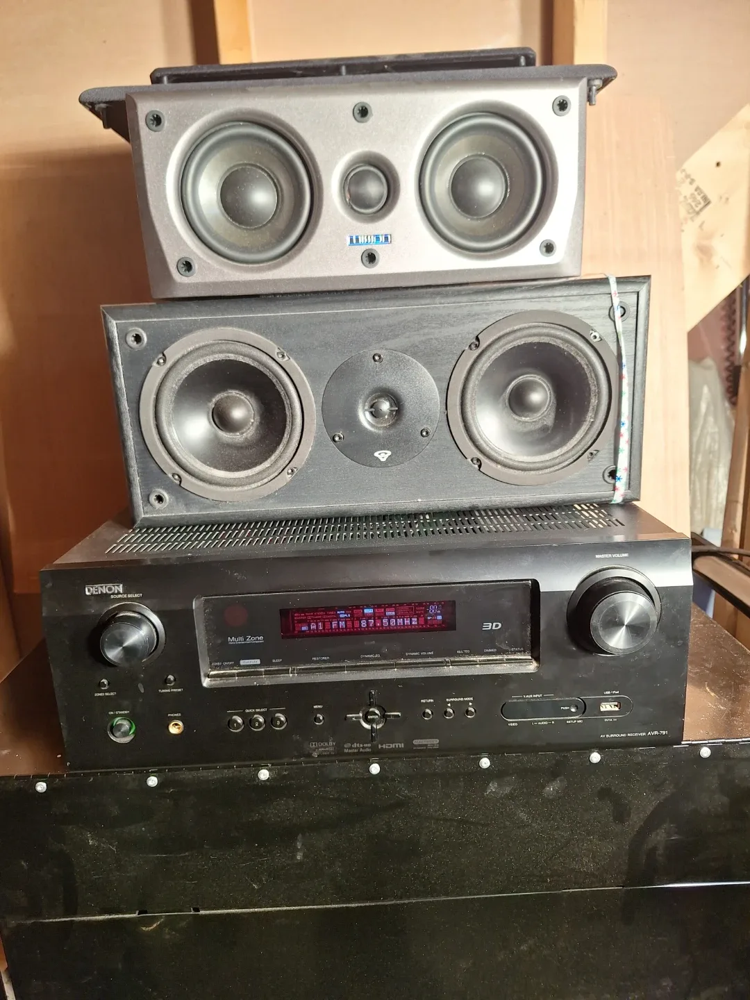 Denon AVR-791 Receiver, Cerwin-Vega E-75C, Mission m2S Speakers