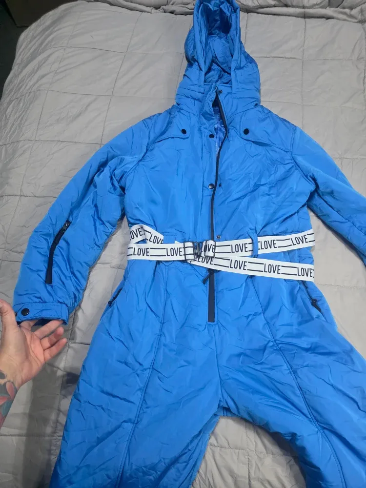 Blue Ski Snowsuit with 'Love' Belt size L