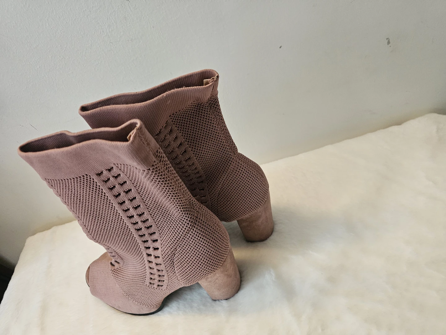 Mauve Knit Peep-Toe Booties