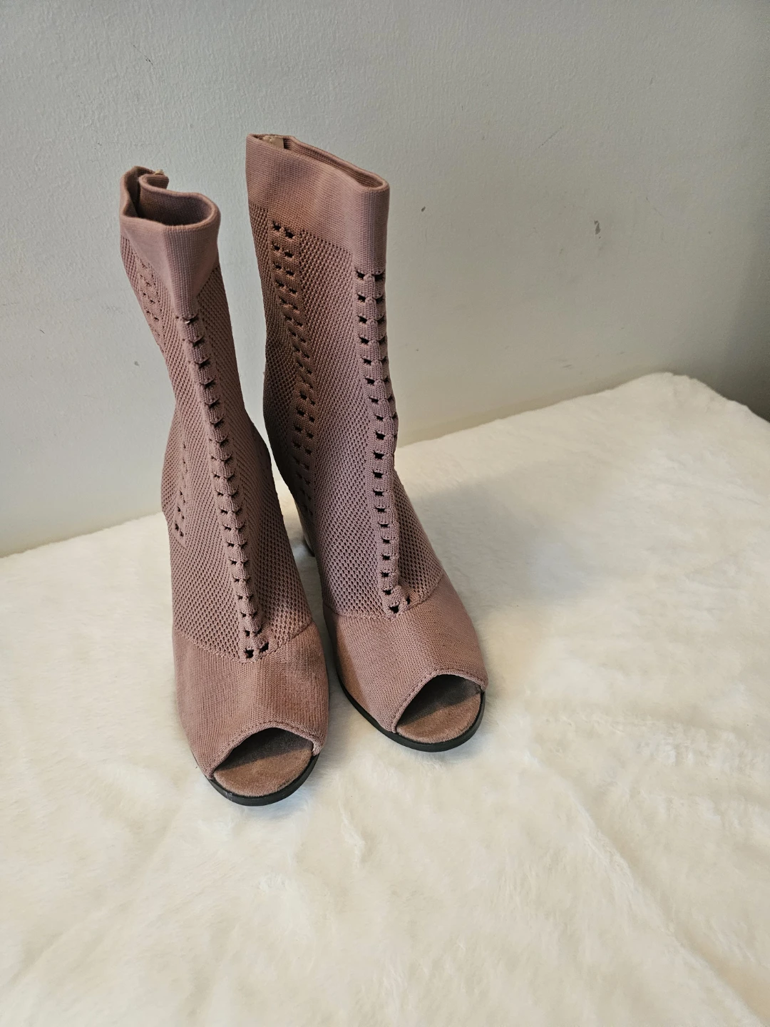 Mauve Knit Peep-Toe Booties - photo 2