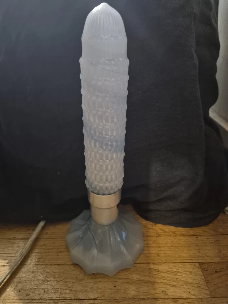 Vintage 1930s art deco torpedo lamp, skyscraper cut glass