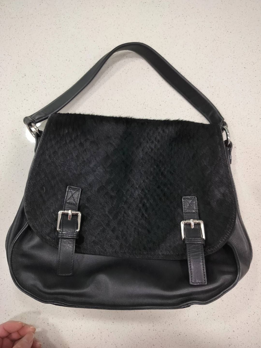 Genuine Leather Black Shoulder Bag - Made in Italy