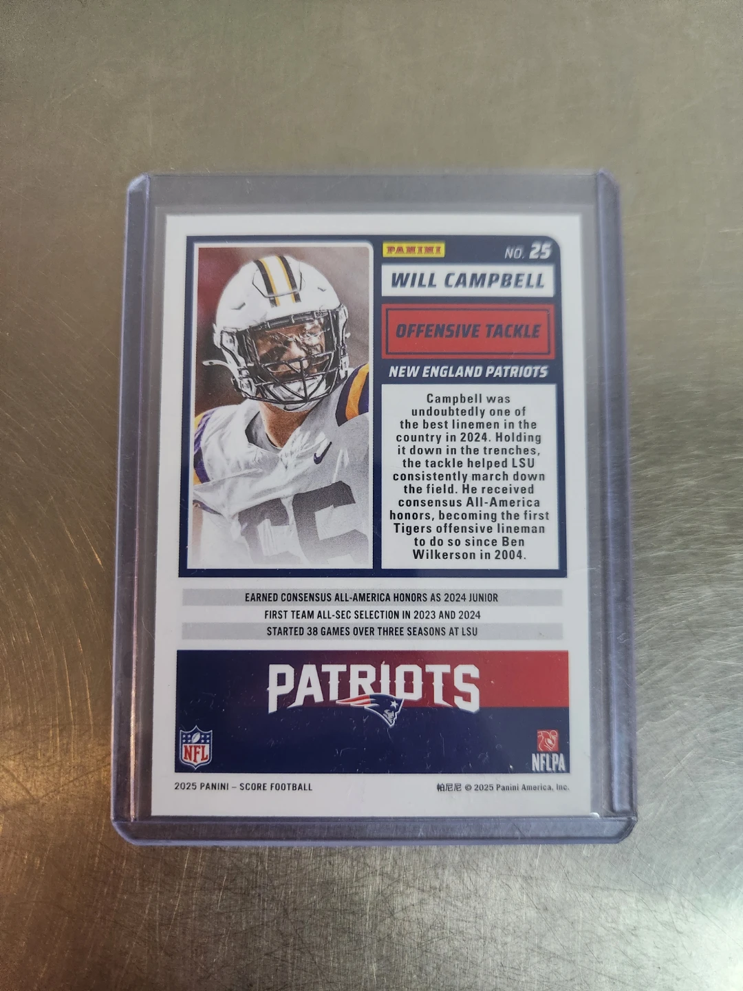 Will Campbell 2025 Rookie Score Football Card - photo 2