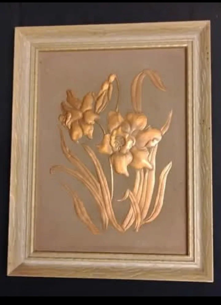 11" x 14"  Framed McM Embossed Daffodil Coppercraft  #CLEANOUT
