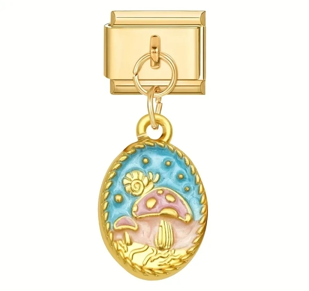 Gold Charm Mushroom and Snail - stainless steel