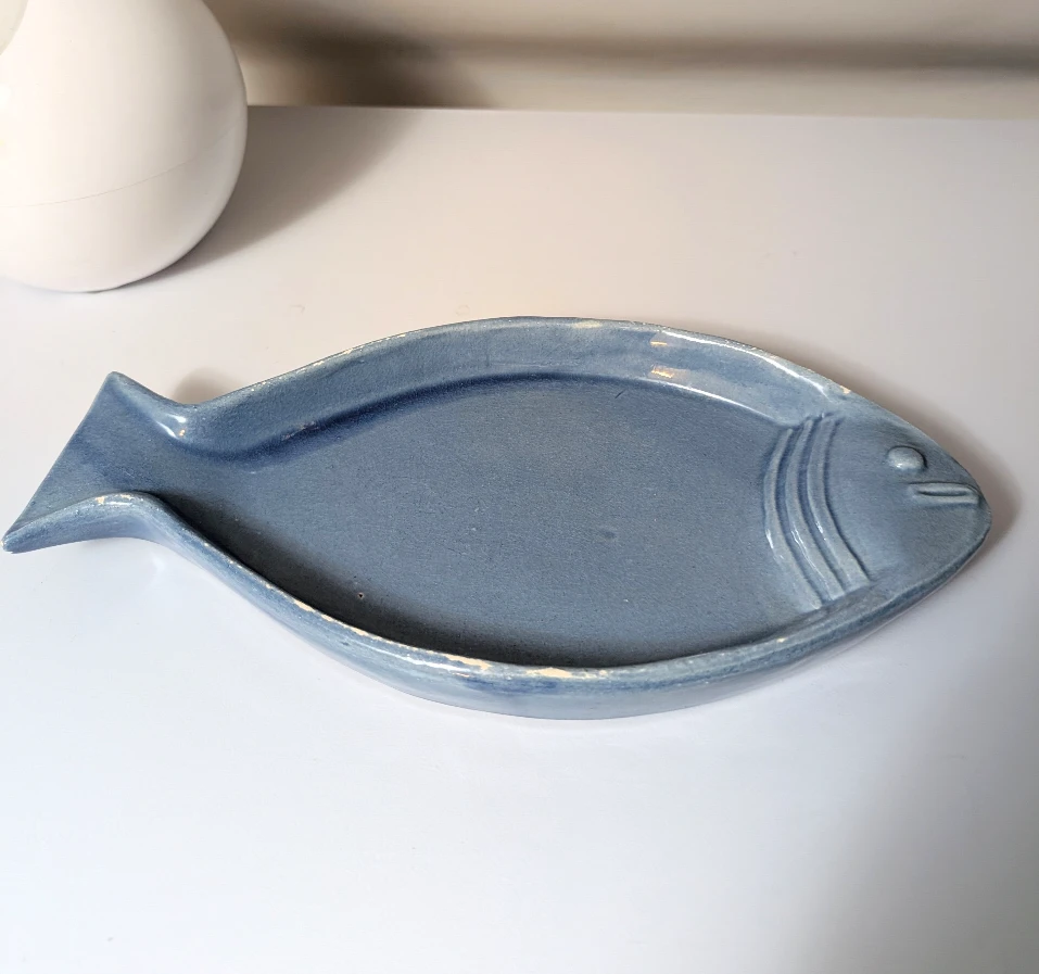 Blue Ceramic Fish Shaped Serving Dish