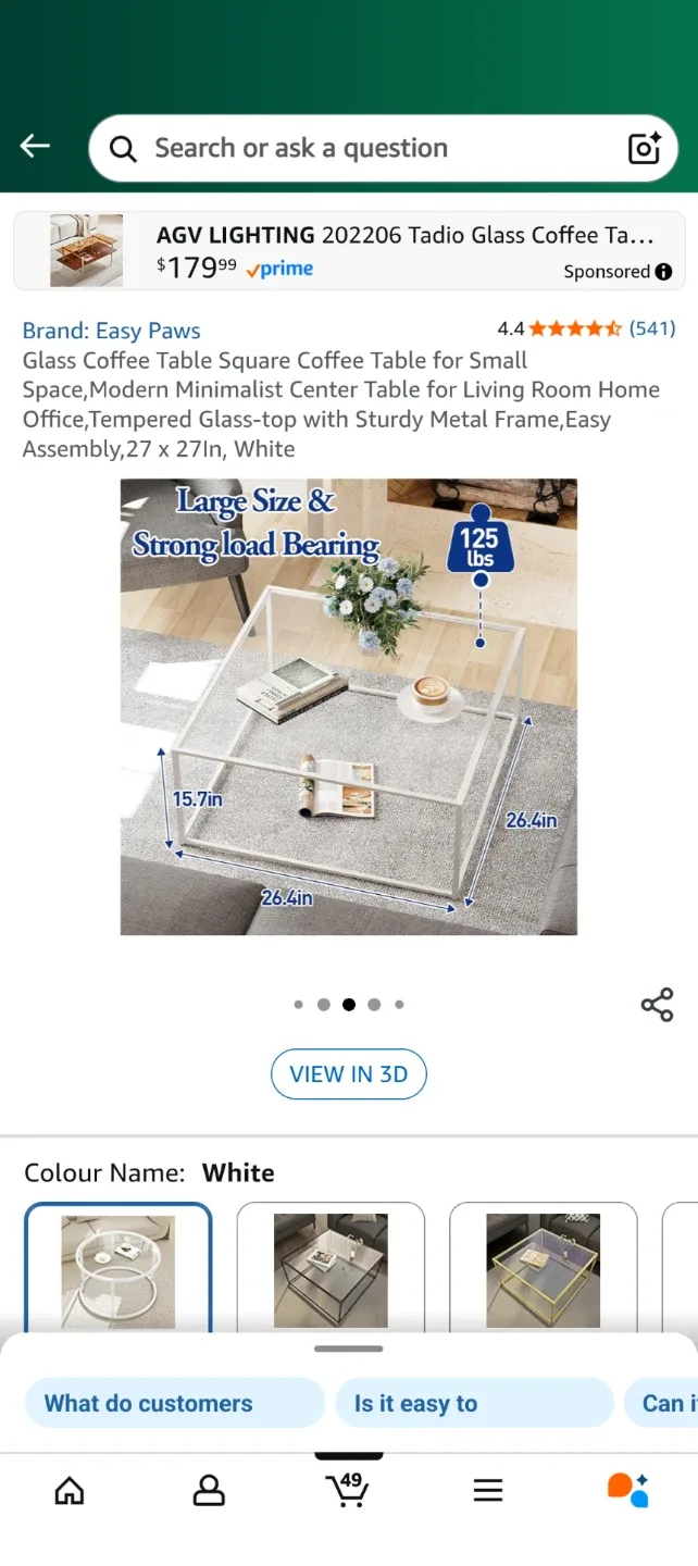 Easy Paws Glass Coffee Table - White image indicator(2)