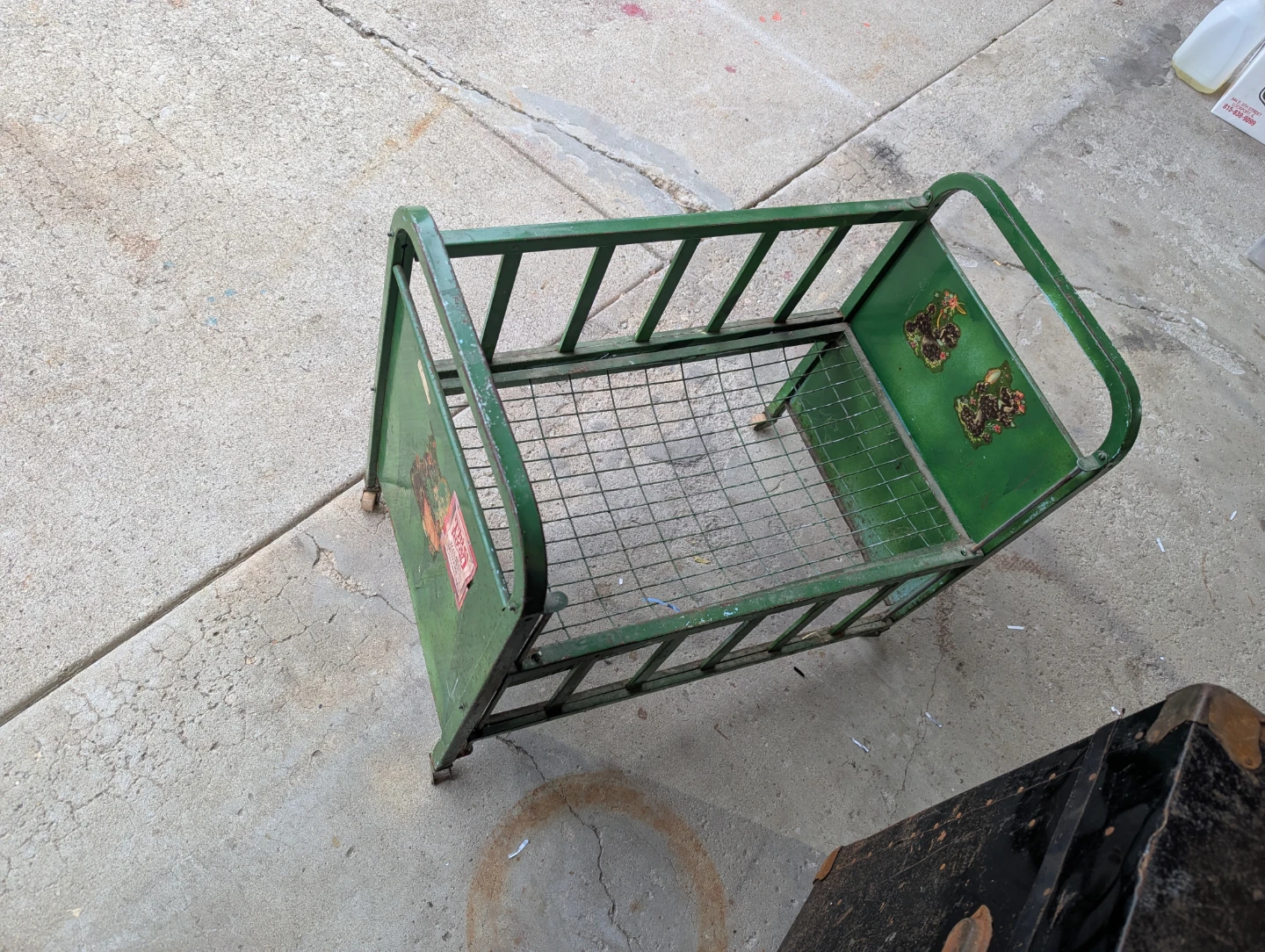 Antique Green Metal Baby Doll Crib