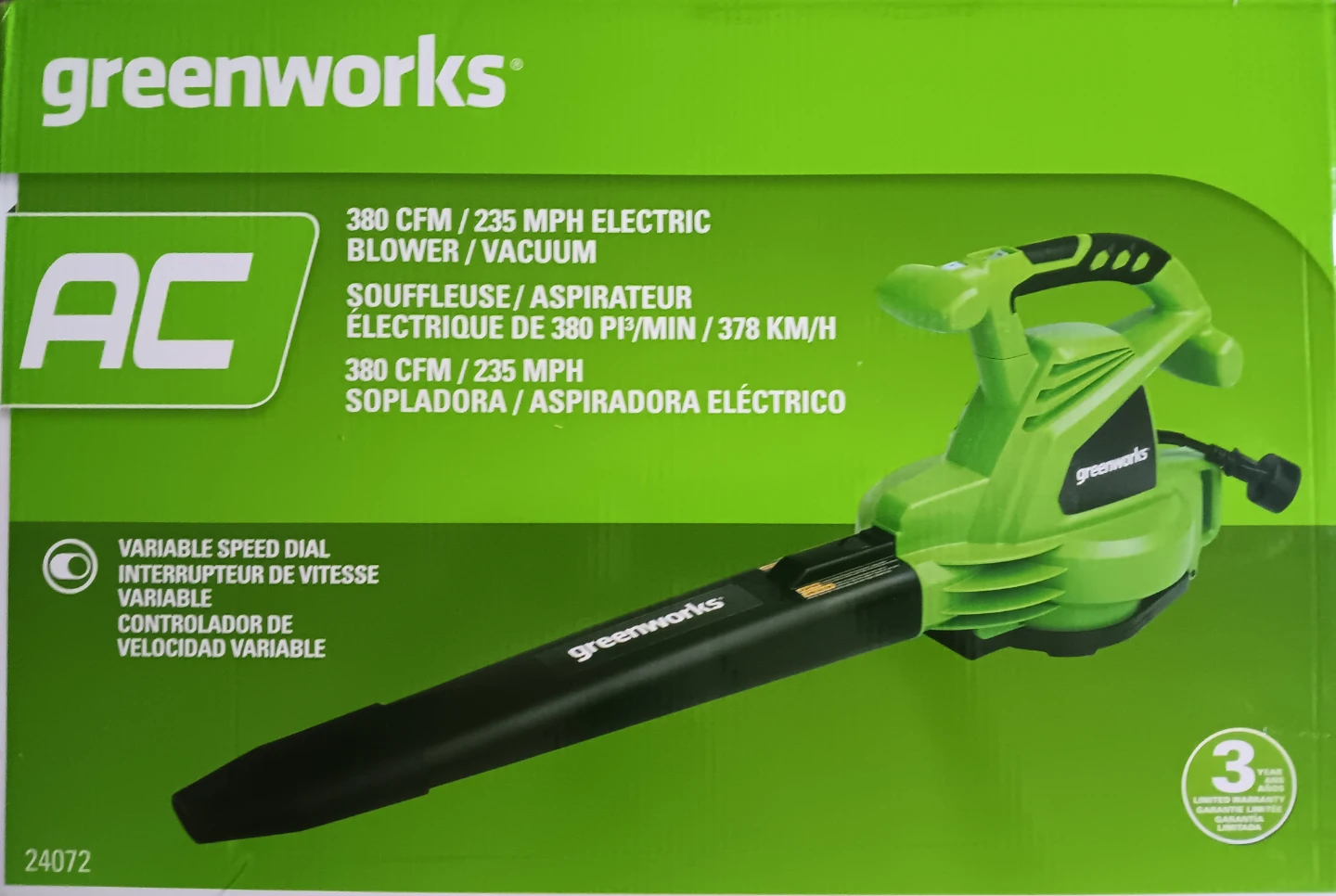 Greenworks 380 CFM Electric Blower/Vacuum - Brand New! InBox!!