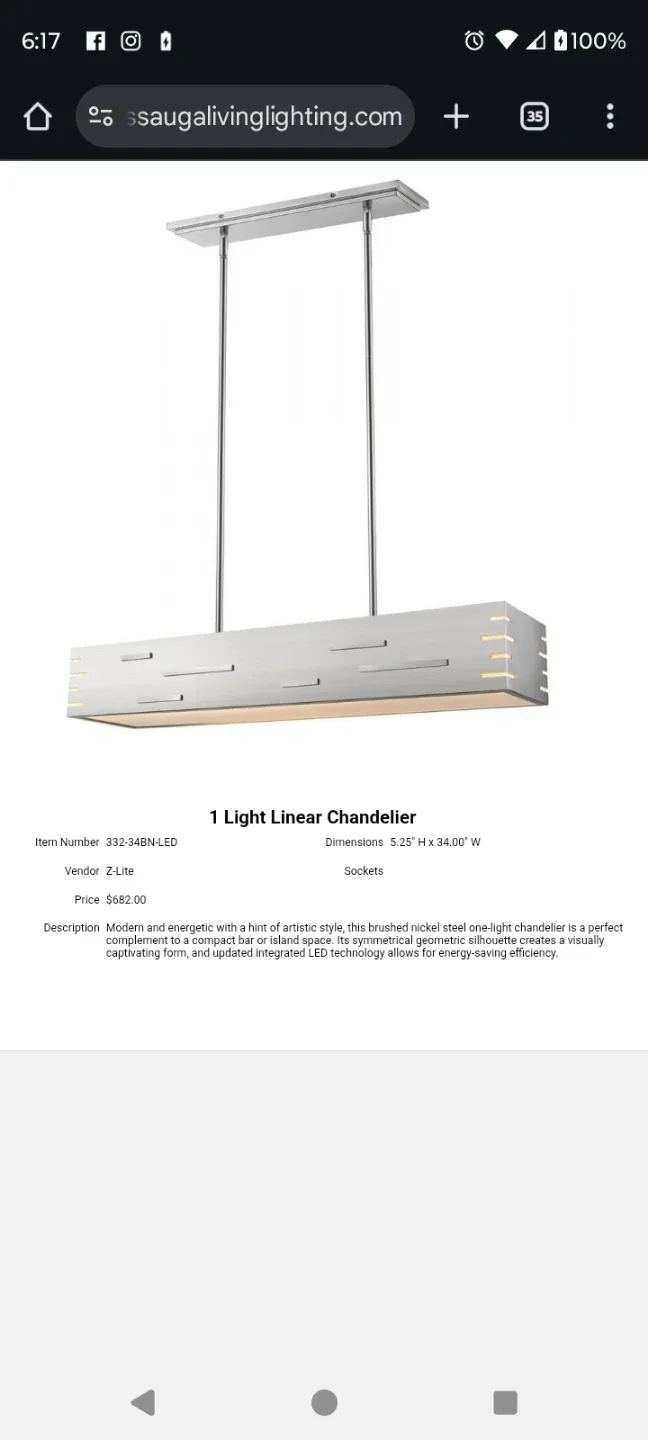 Z-Lite 1 Light Linear Chandelier