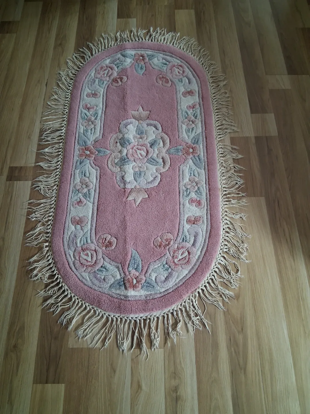 Pink Floral Oval Rug