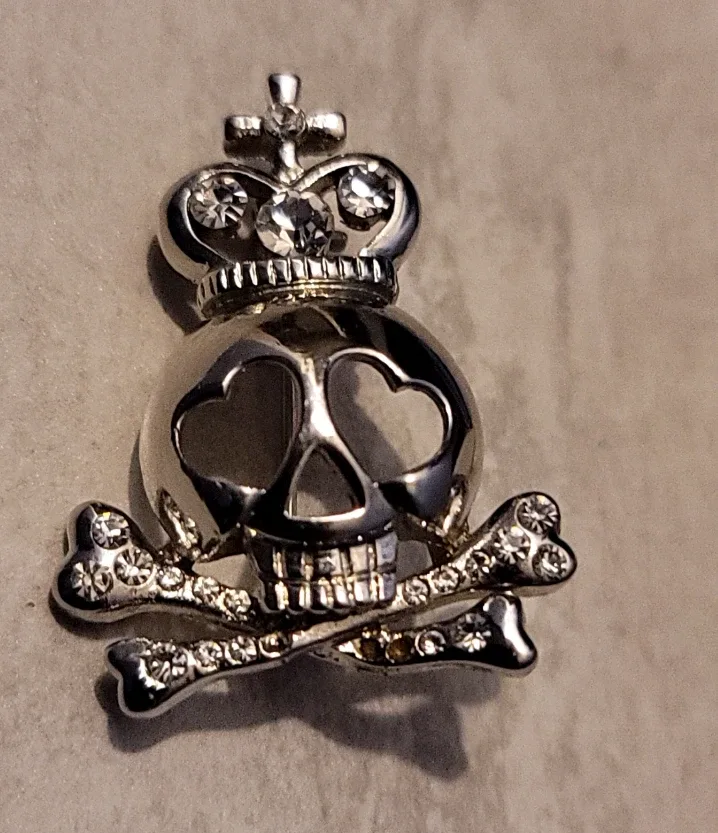 Skull & Crossbones Crown Rhinestone Pin