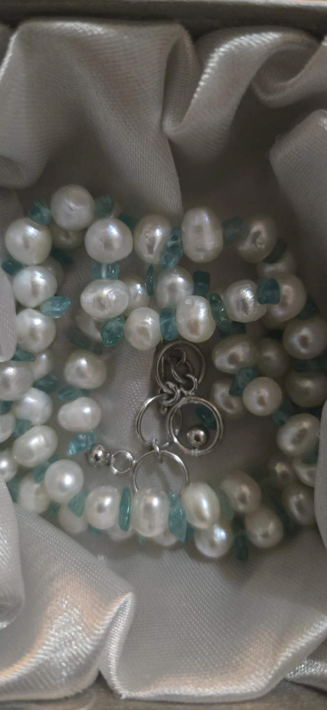 Freshwater Pearl and Blue Apatite Necklace 18" 25.00ctw