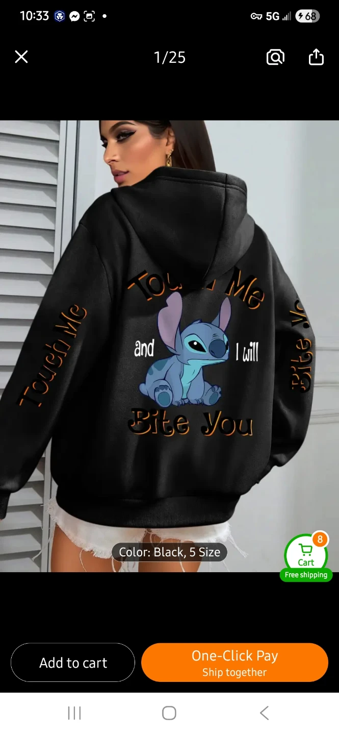 NEW Stitch "Touch Me and I will Bite You" Hoodie - photo 5