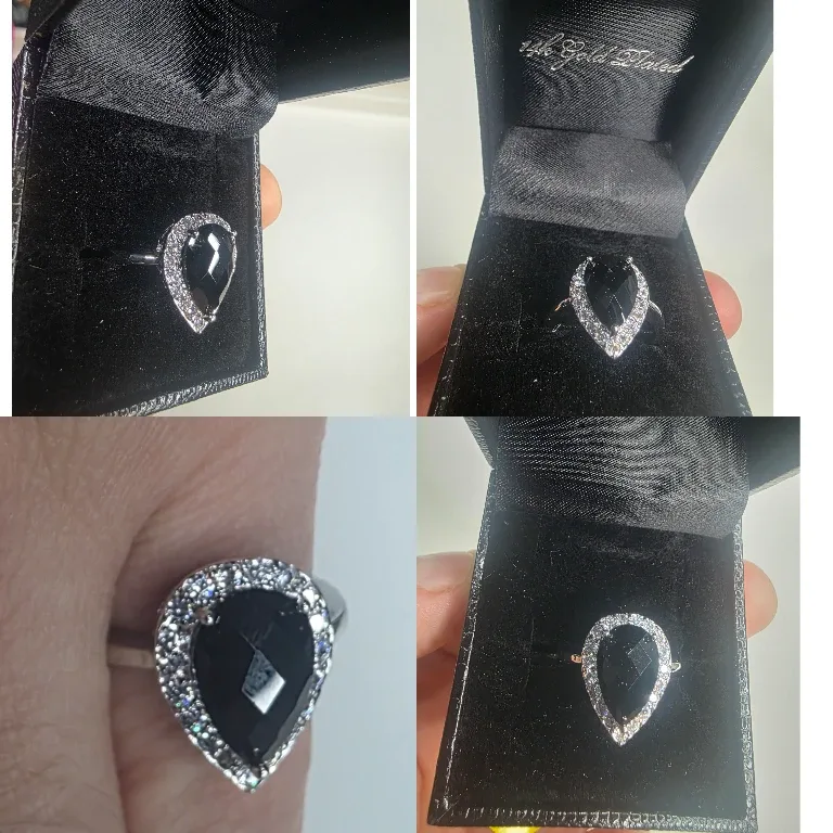 14k Gold Plated Black Teardrop Ring