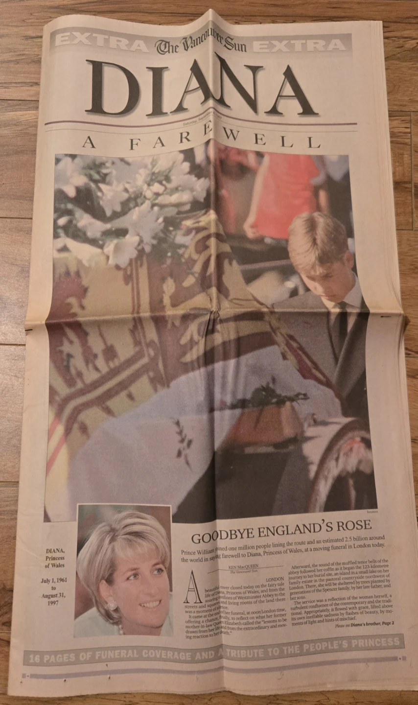 1997 Diana A Farewell Tribute Vancouver Sun Newspaper