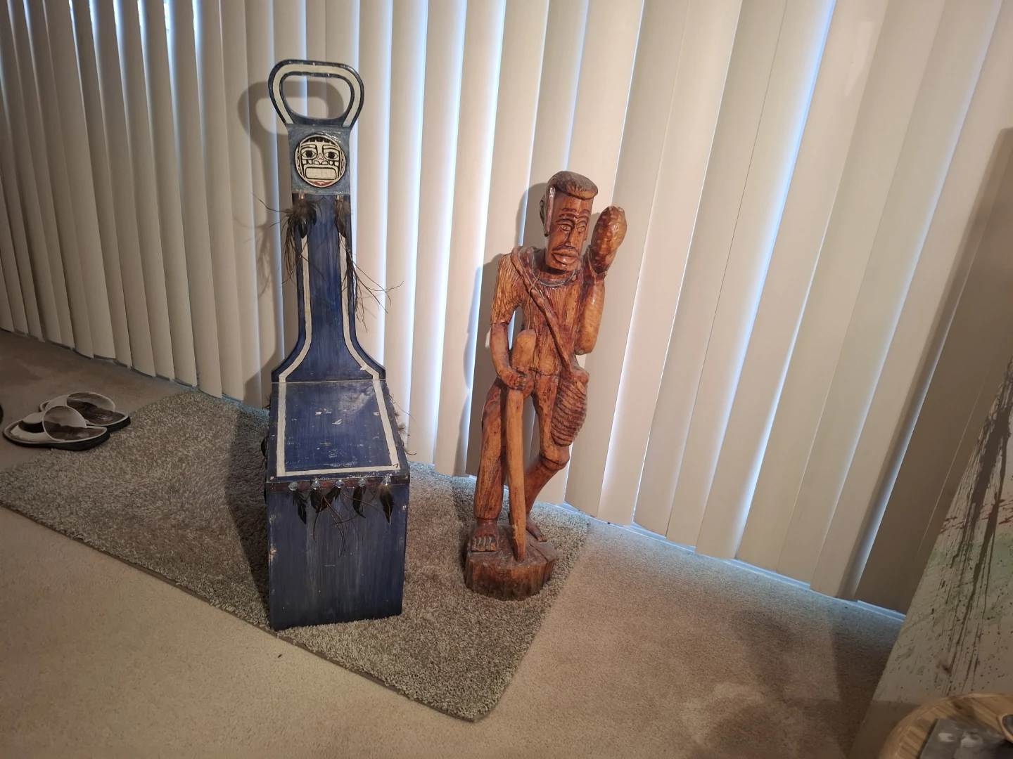 Hand Carved Wooden Chair & Statue
