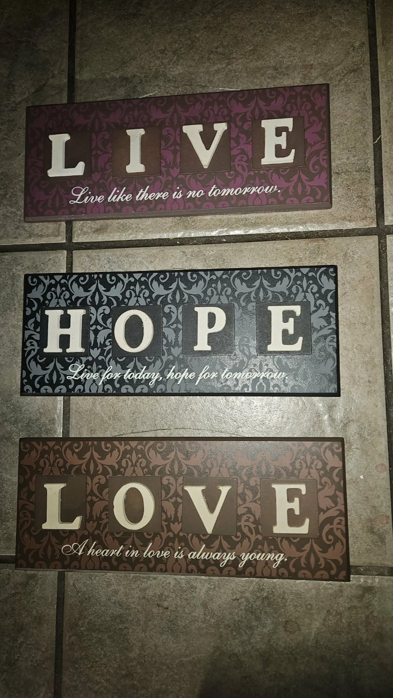 Set of 3 Decorative Wall Signs: Live, Hope, Love