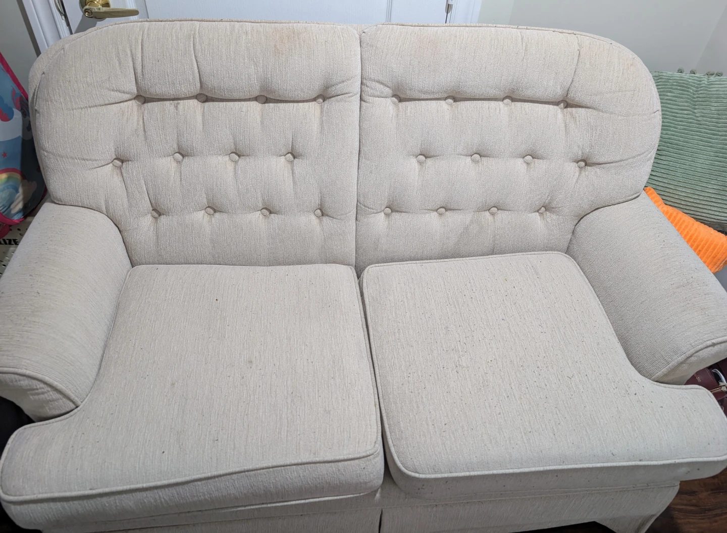 Loveseat - Beige Upholstered Sofa