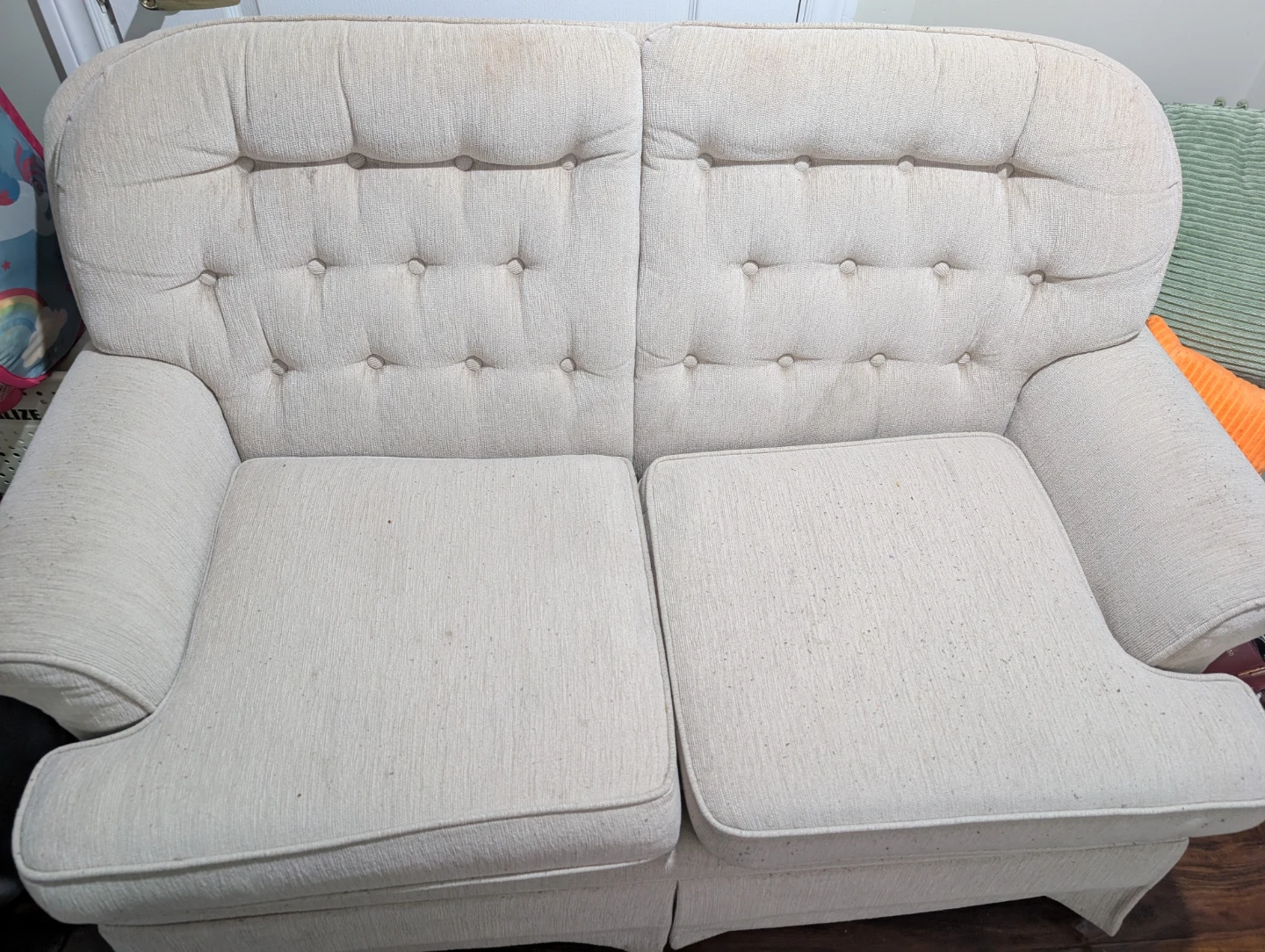 Loveseat - Beige Upholstered Sofa - photo 2