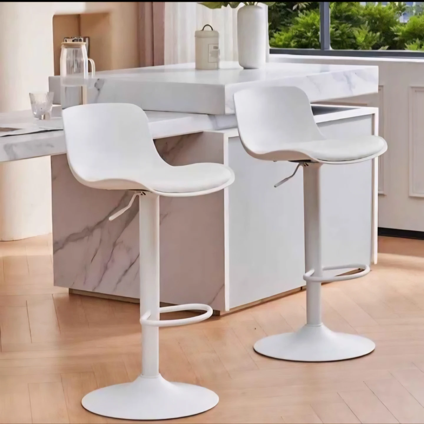Adjustable White Bar Stools - Set of 2
