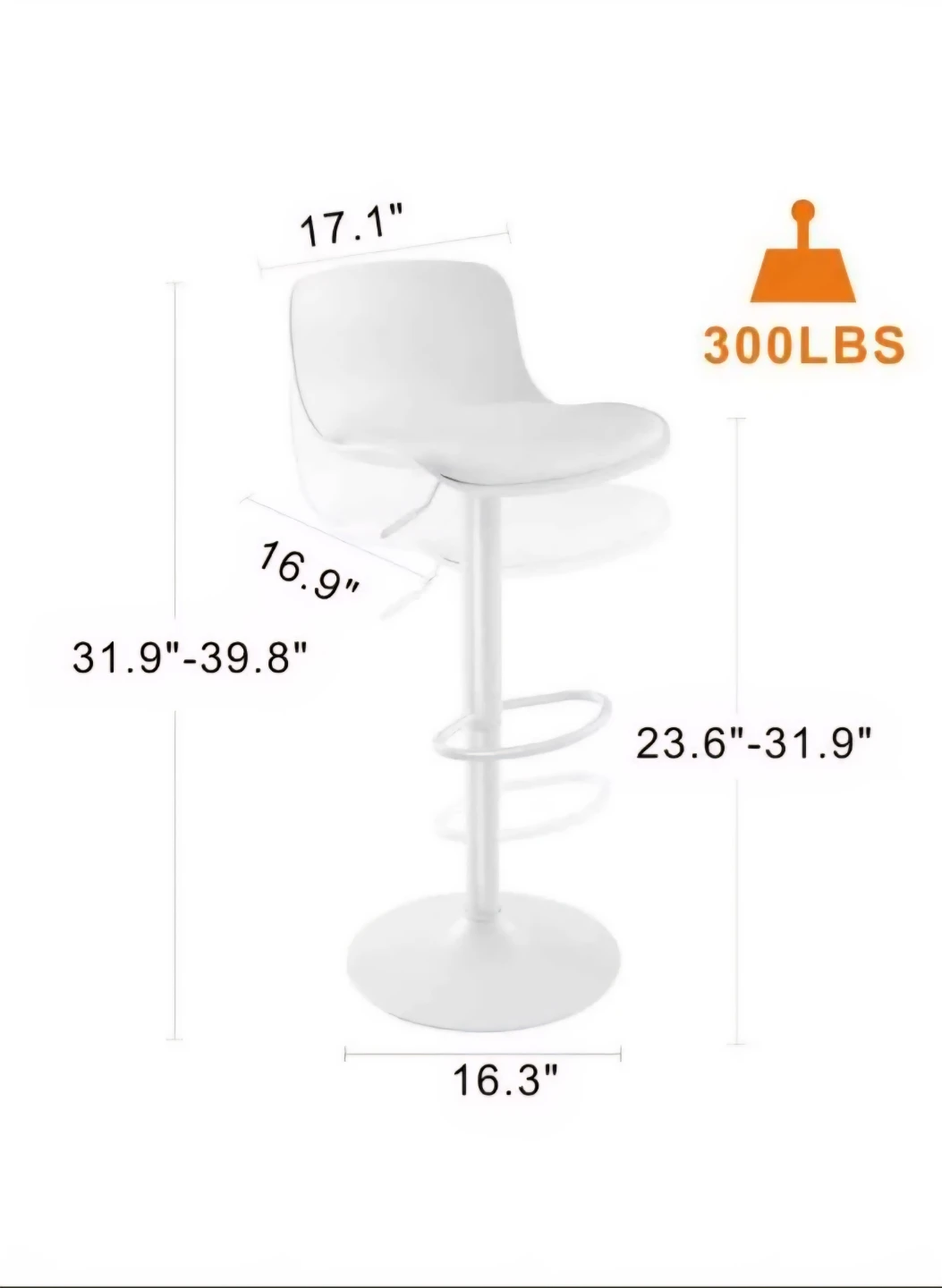 Adjustable White Bar Stools - Set of 2 - photo 2