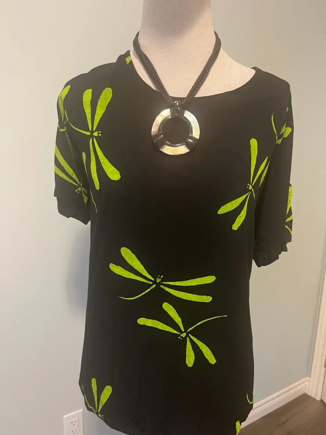 Wardrobe Style Black Dragonfly Print Top - Size L