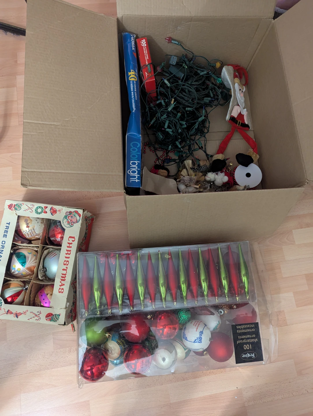 miscellaneous Christmas tree decorations, mini lights...etc
