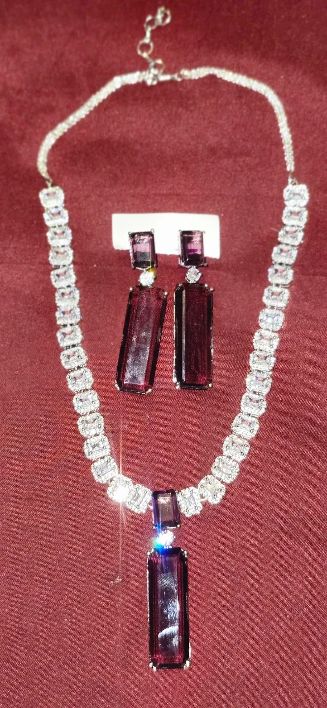 Necklace and Earring Set - Purple and Silver