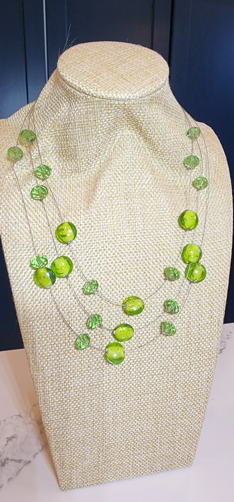 Vintage Lime Green Floating Bead Necklace - photo 2
