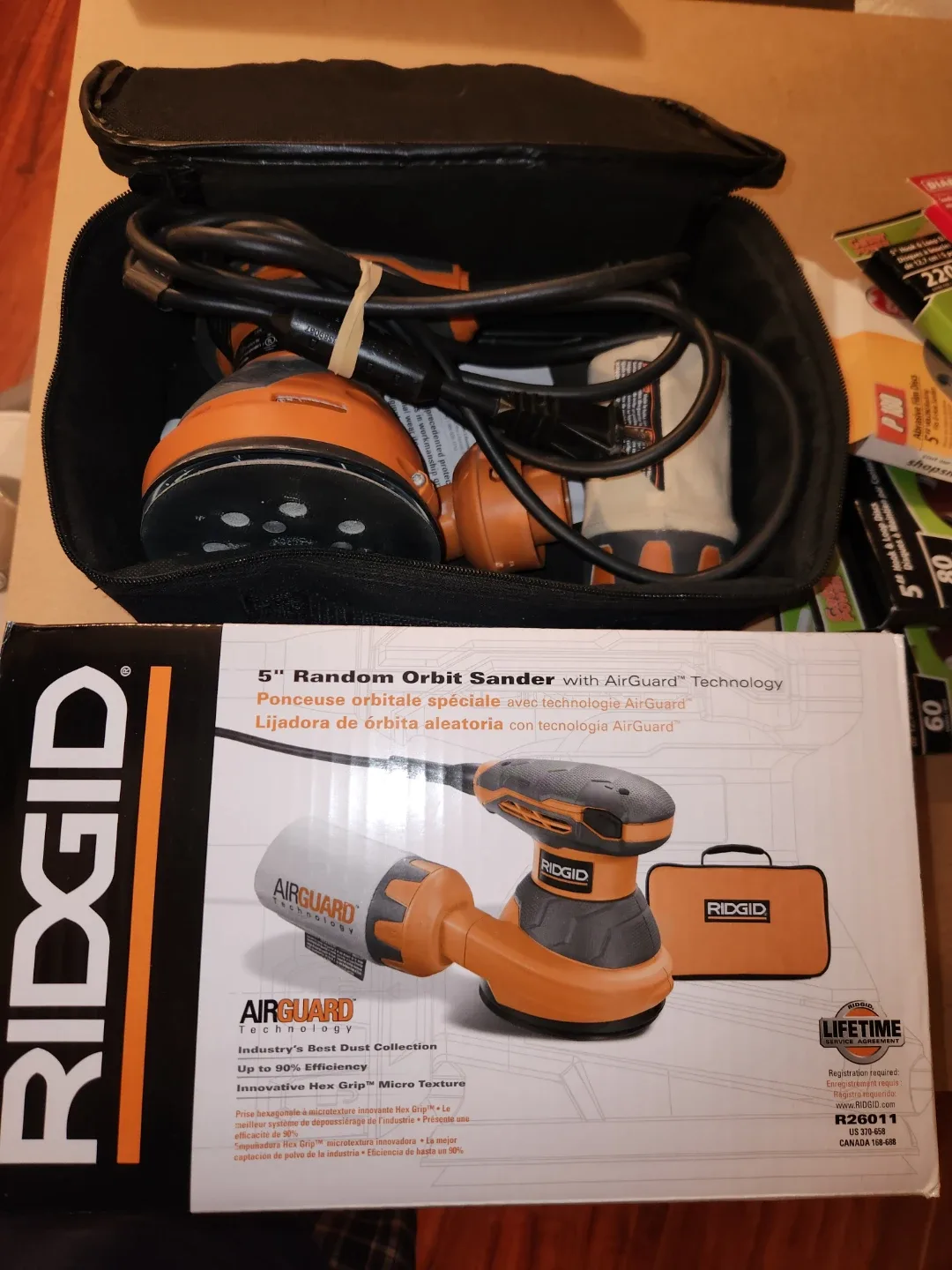 Ridgid 5" Random Orbit Sander w/ AirGuard + Sanding Discs