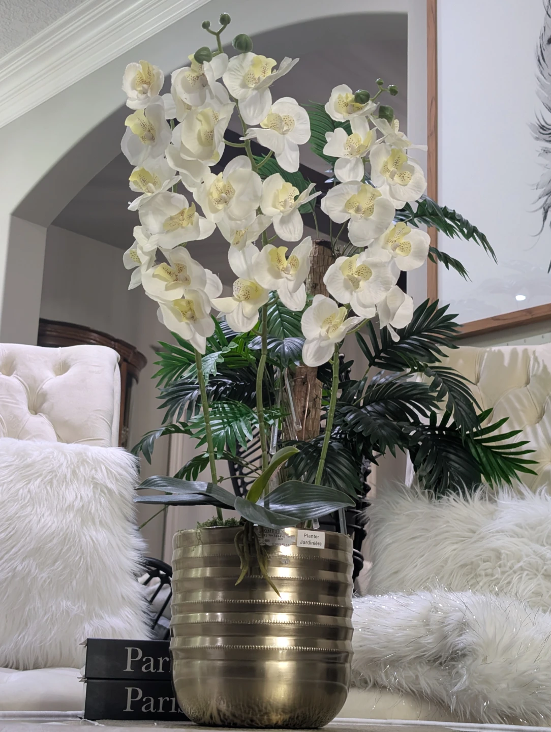 Artificial Orchid Plant in Gold Planter