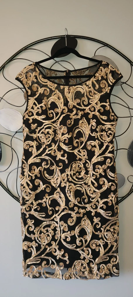 Laura Black & Gold Dress - Sz. 14