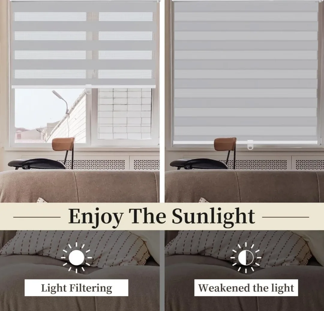 Cordless Zebra Roller Blinds, Grey, 30"x72" image indicator(4)