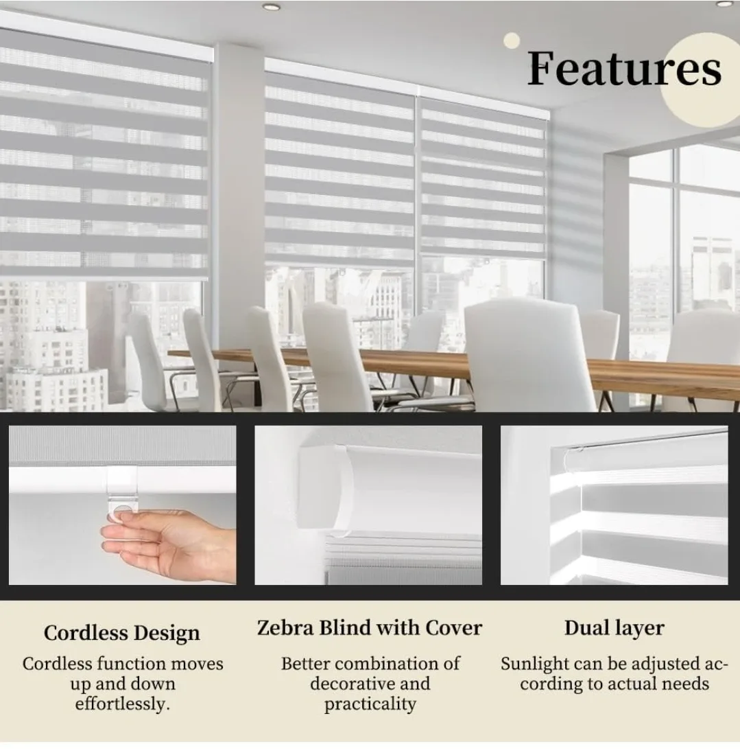 Cordless Zebra Roller Blinds, Grey, 30"x72" image indicator(5)