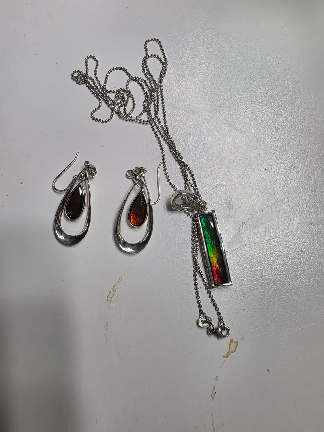 Canadian Ammolite Sterling Silver Necklace & Earrings image indicator(10)