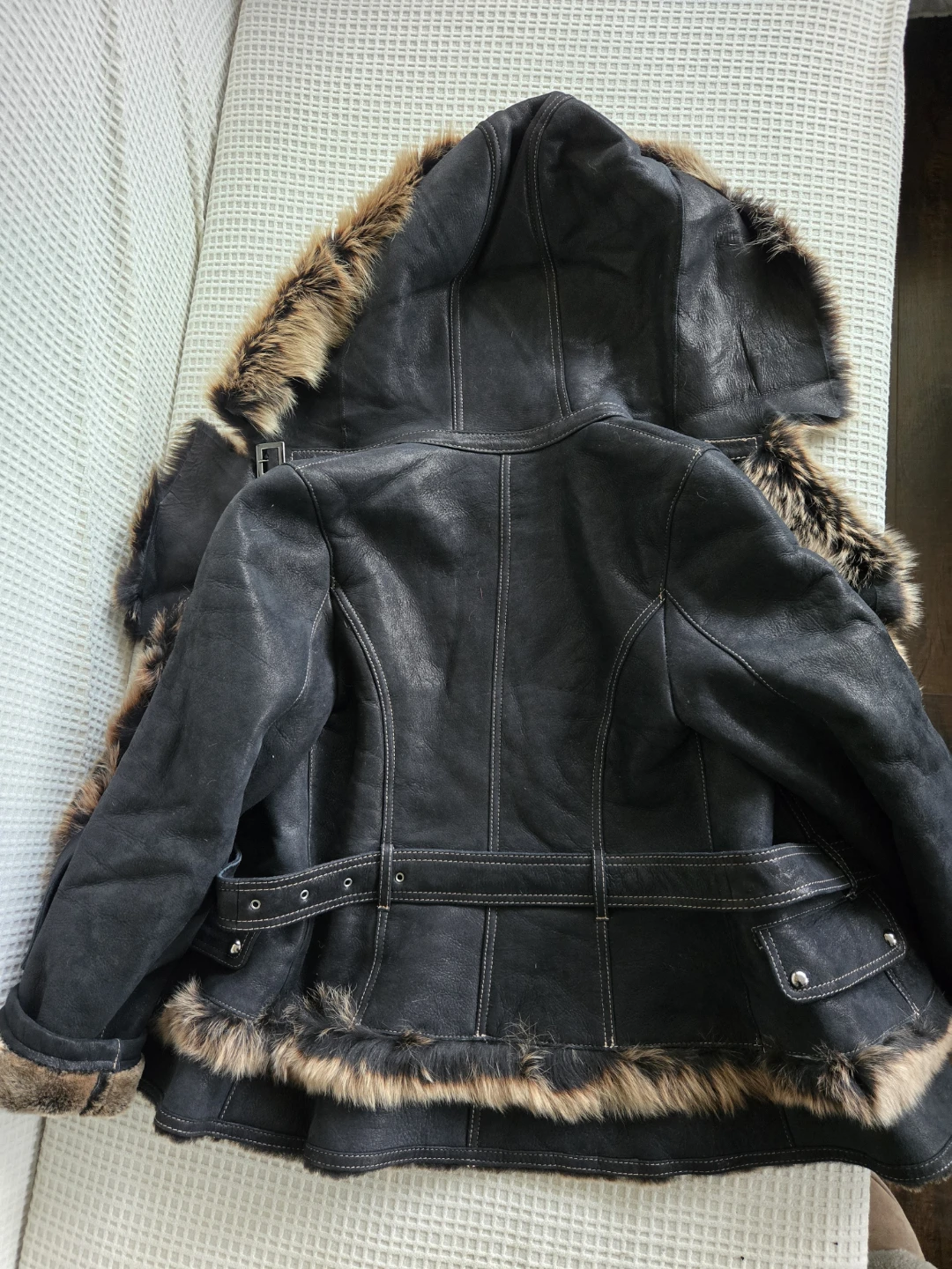 Black Hooded Sheepskin Coat - photo 2