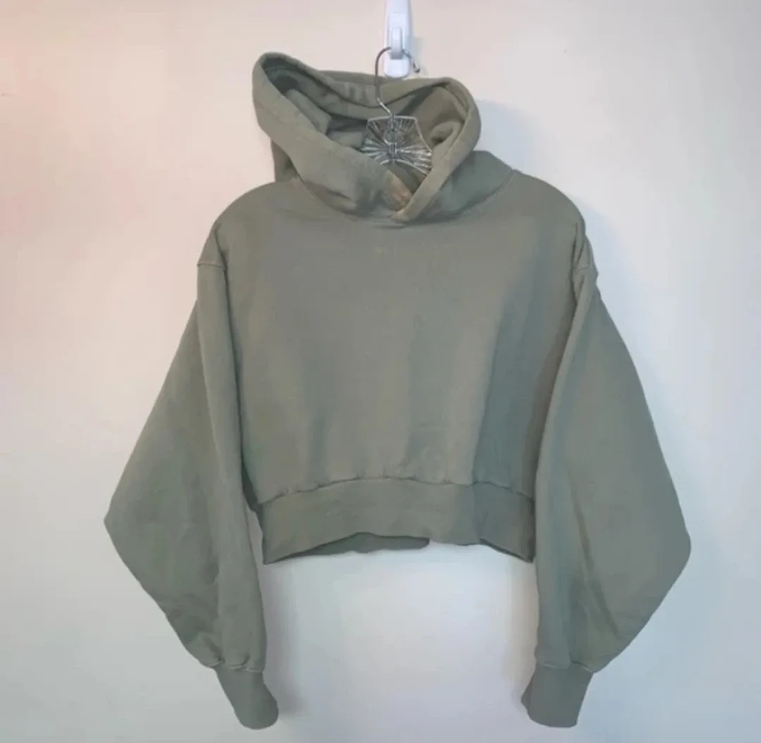 Women's Sage Green Cropped Tna COZYAF Fleece Hoodie - Size S